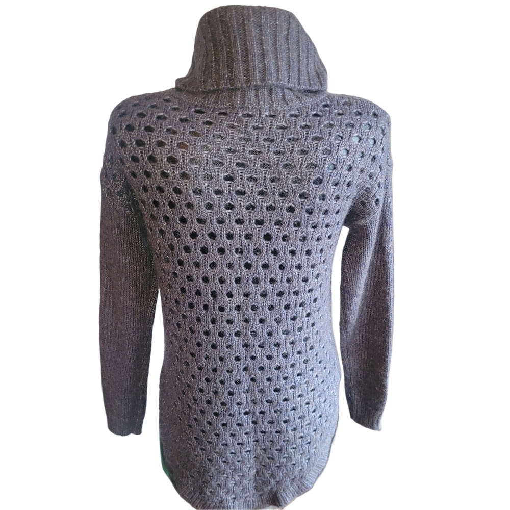 RW&CO Gray Eyelet Knit Alpaca Wool Blend Turtleneck Sweater Size XS - Picture 5 of 6